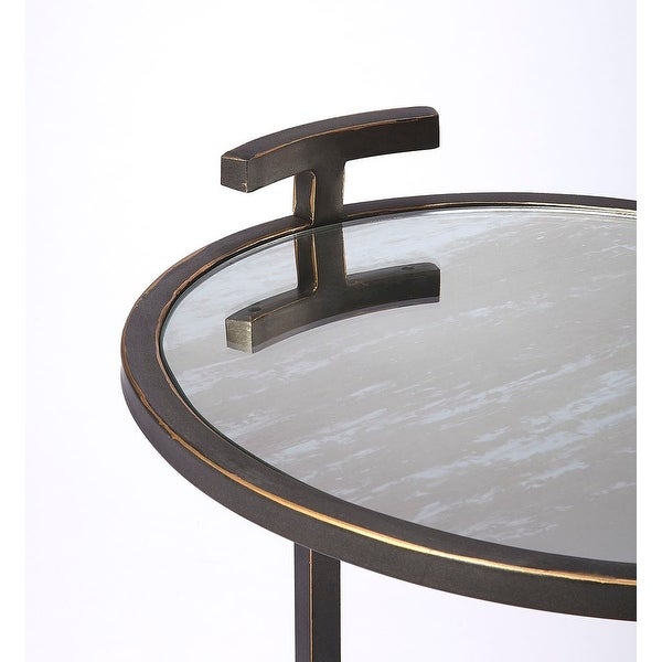 Modern Metal and Mirror Oval Side Table - Black