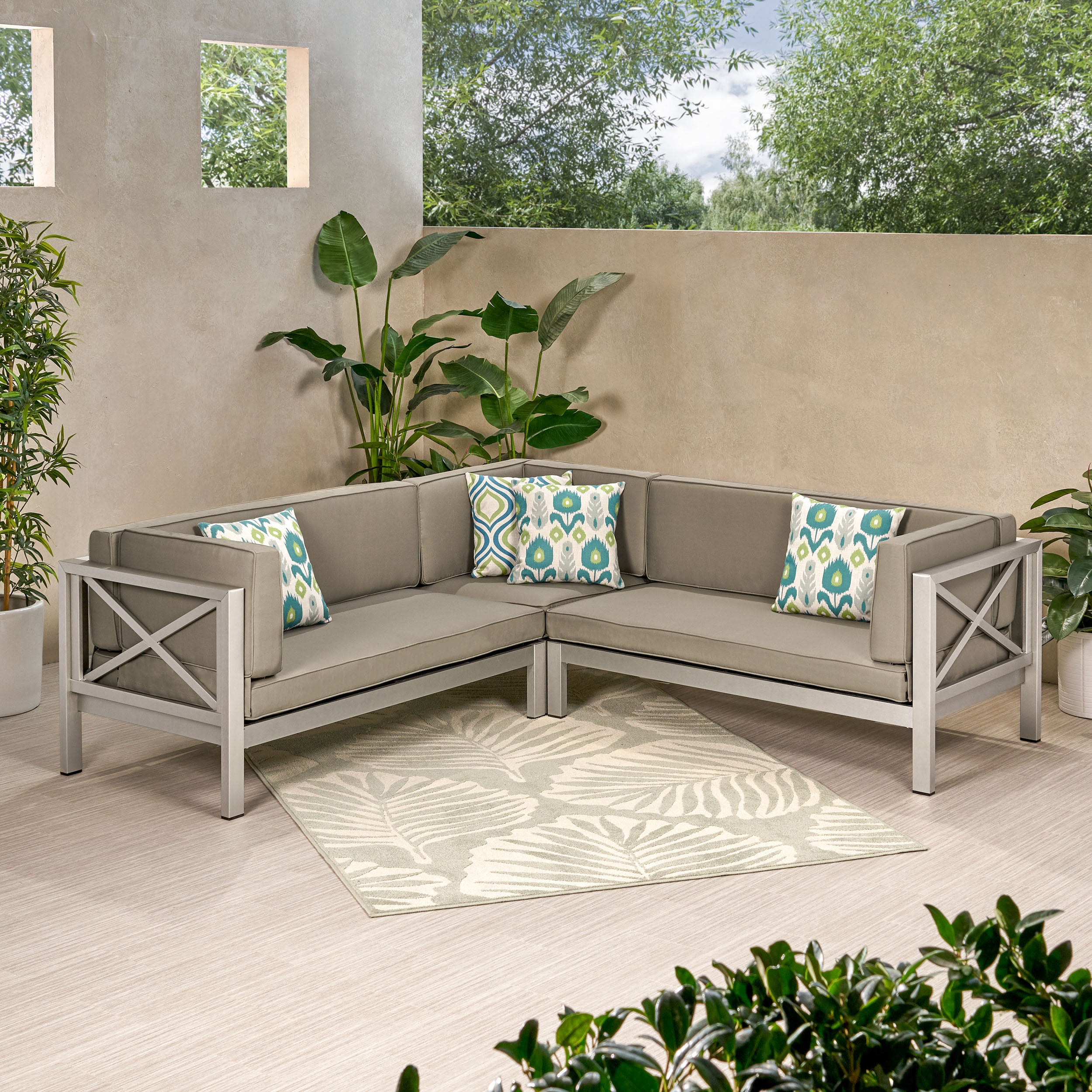 Morocco Vista Outdoor Modern 5 Seater V-Shaped Sectional Sofa Set