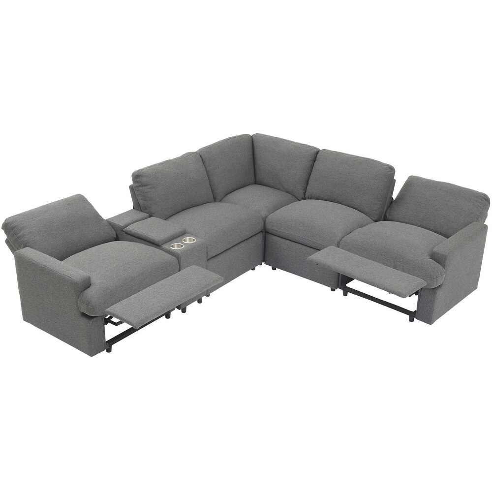 104'' Power Recliner Corner Couch w/ USB Ports and Power Socket  L shape Sectional Sofa Set w/ Storage Box   Cupholders