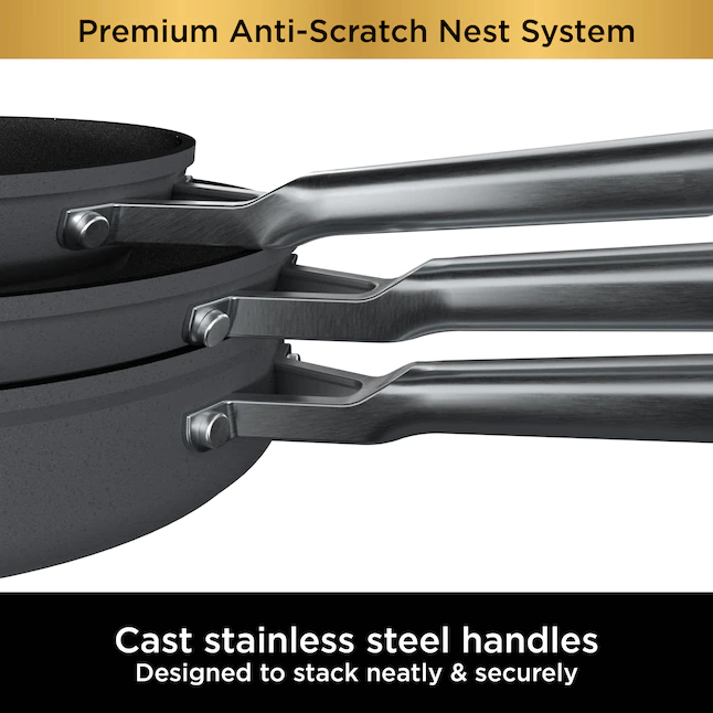 Ninja C59500 Foodi NeverStick Premium Anti-Scratch Nest System， 10-Piece Cookware Set