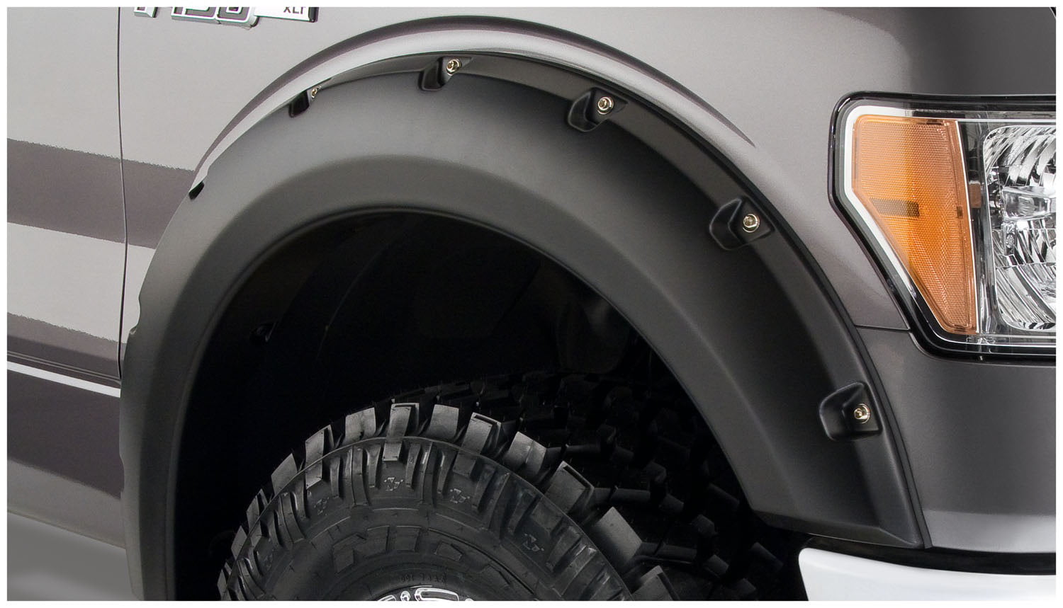 Bushwacker 20083-02 Black Pocket/Rivet Style Smooth Finish Front Fender Flares for 2011-2016 Ford F-250 and F-350 Super Duty