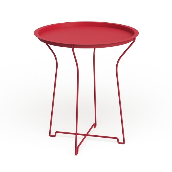 Atlantic Metal Round Side Tray Table; Removeable Tray Top， Decor， Wire Collapsible Legs， Indoor， Outdoor