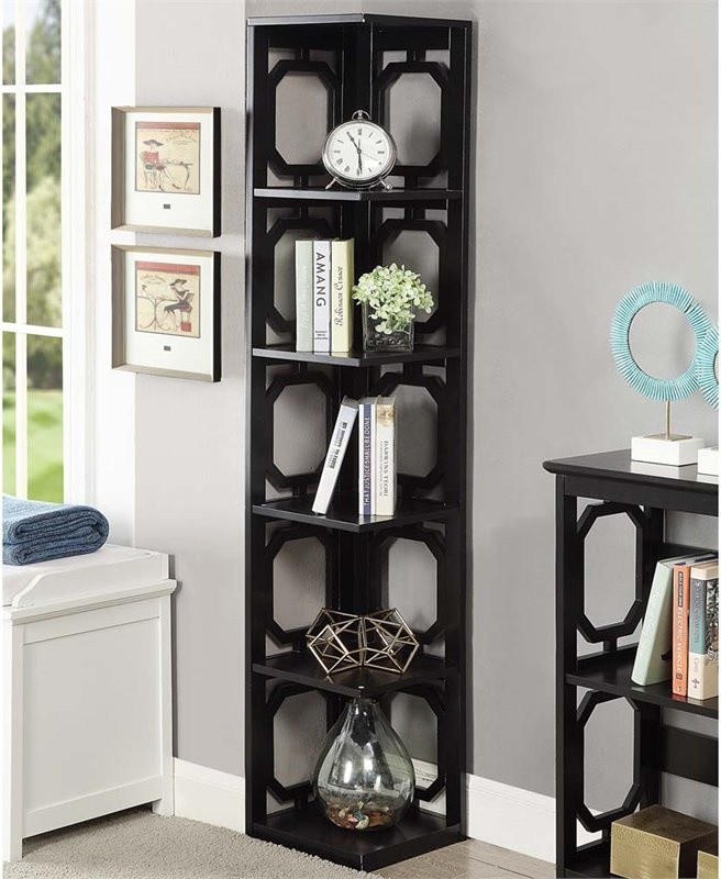 Scranton  ampCo Five Shelf Modern Wood Corner Bookcase in Black   Contemporary   Bookcases   by Homesquare  Houzz