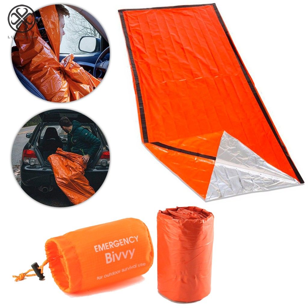 Luxtrada Emergency Survival Sleeping Bag Lightweight Waterproof Thermal Emergency Blanket Bivy Sack with Portable Drawstring Bag for Outdoor Adventure, Camping, Hiking, Orange