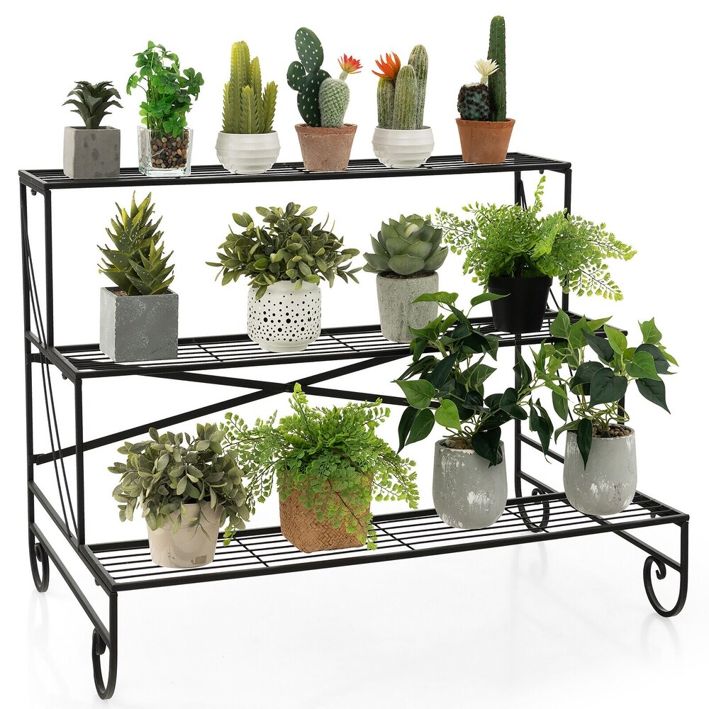 Gymax 3 Tier Metal Shelf Ladder Shaped Plant Stand Flower Pot Display