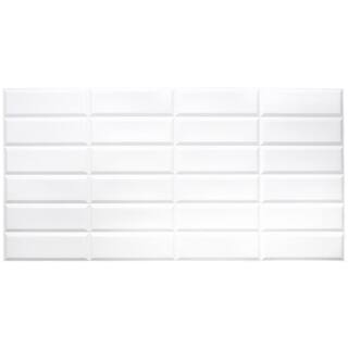 Dundee Deco 3D Falkirk Retro III 38 in. x 19 in. Stacked White Faux Tile PVC Decorative Wall Paneling GRHDPG7115