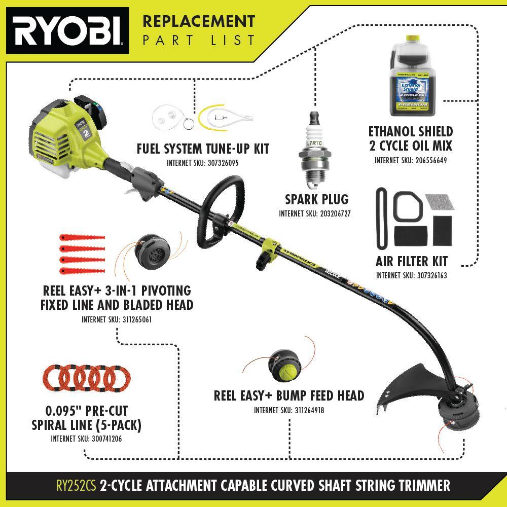 RYOBI 25 cc 2-Stroke Attachment Capable Full Crank Curved Shaft Gas String Trimmer RY252CS