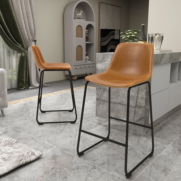 Set of 2 Counter Height Faux Leather Stools