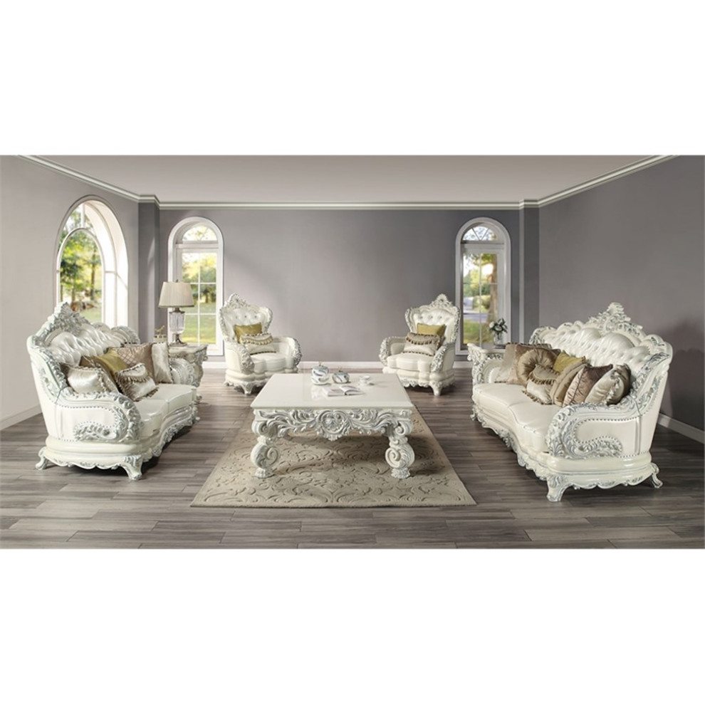 ACME Adara Square Wooden Top Coffee Table with Floral Legs in Antique White   Victorian   Coffee Tables   by Homesquare  Houzz