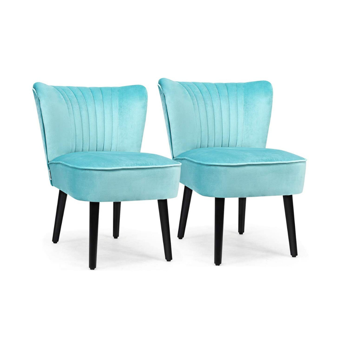 Set of 2 Velvet Accent Chair, Upholstered Modern Leisure Club Chairs w/ Solid Wood Legs