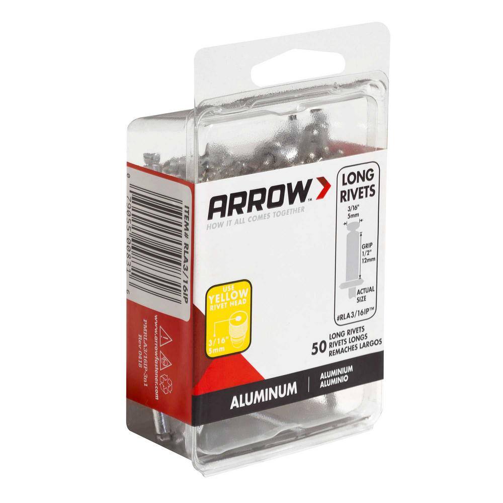 Arrow 316 in. x 12 in. Aluminum Grip Range Rivets (50-Pack) RLA316IP