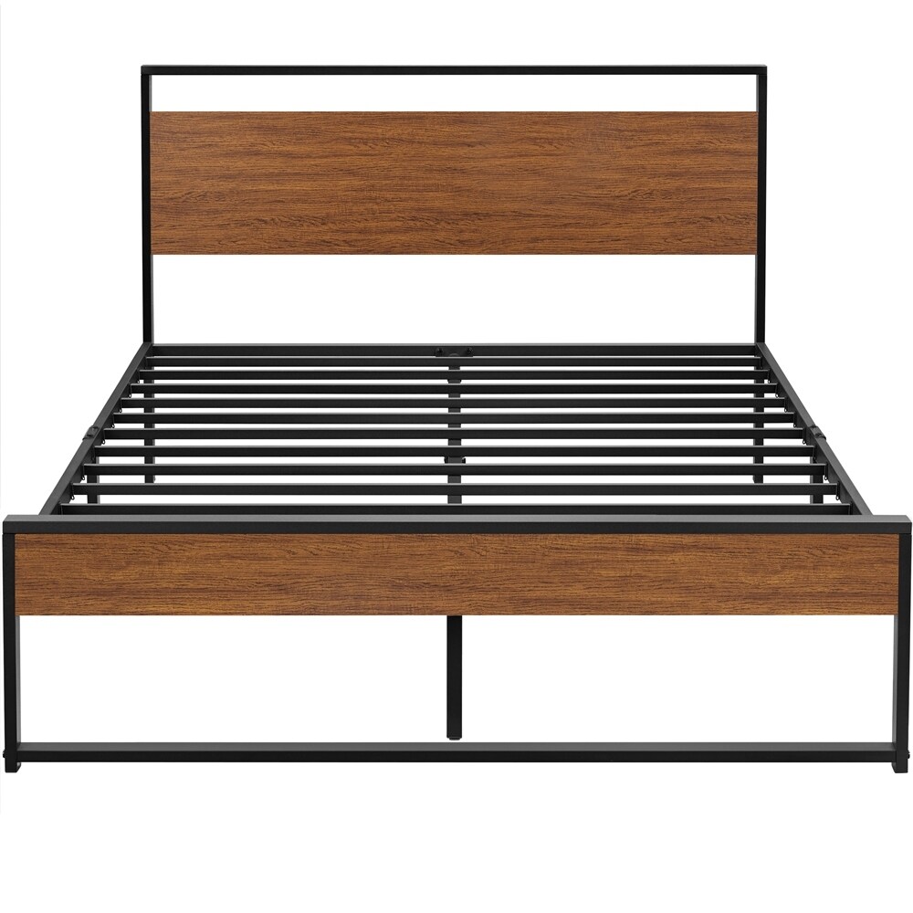 Yaheetech Rustic Metal Platform Bed Frame Sturdy Slatted Bed Base