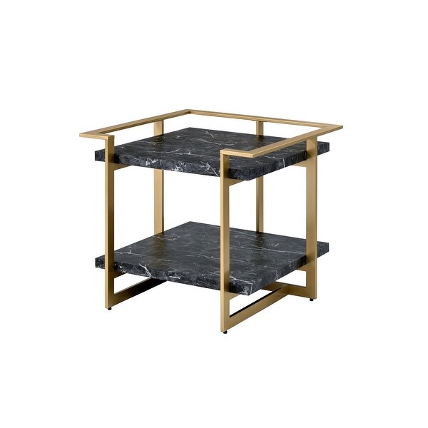 Furniture of America Lovell Gold and Black Faux Marble Side Table