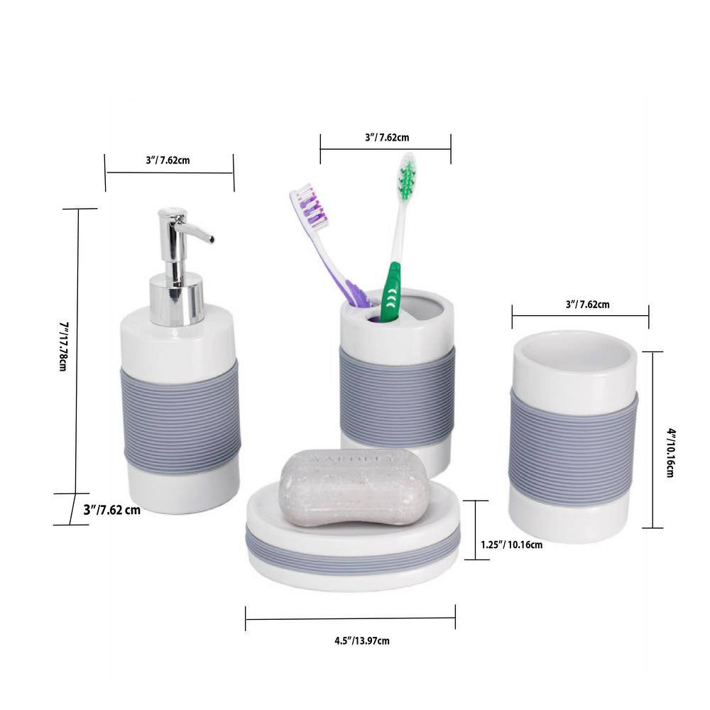 Home Basics 4-Piece Bath Accessory Set with Rubber Grip in White HDC51916