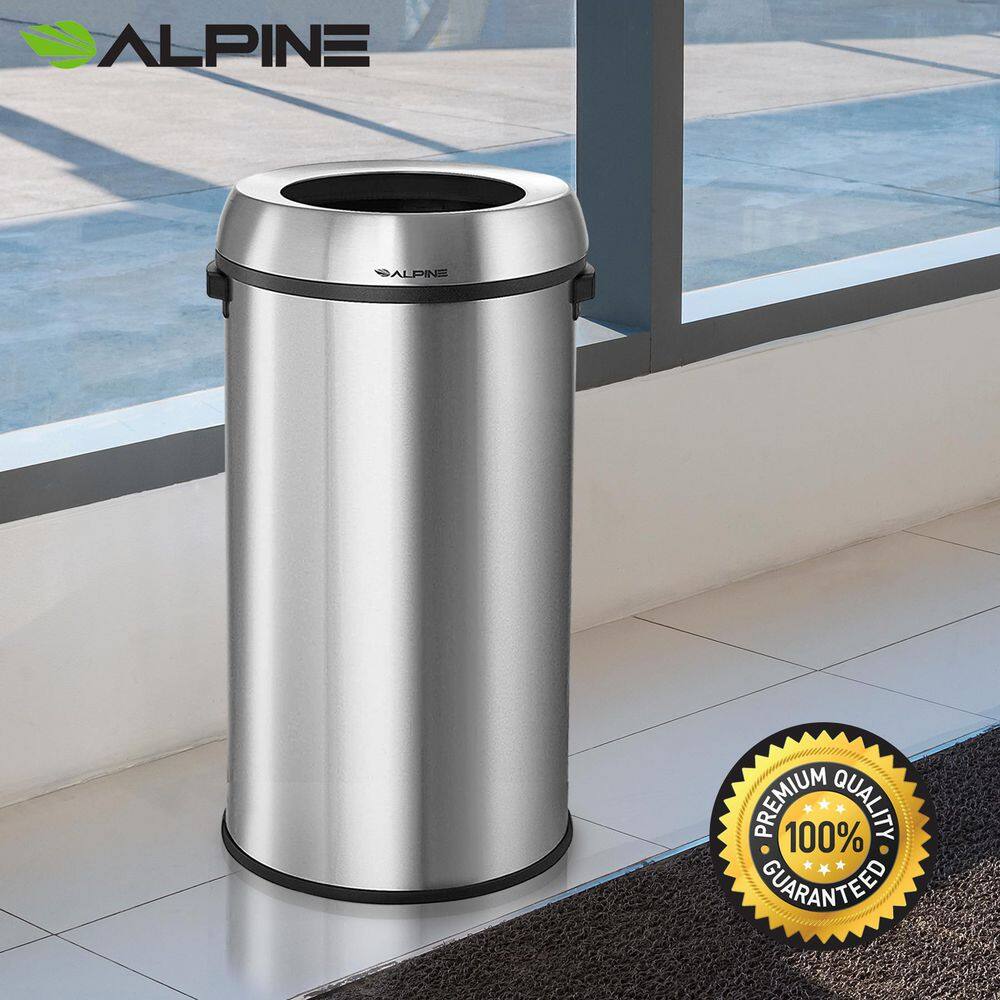 Alpine Industries 17 Gal. Stainless Steel Heavy-Gauge Brushed Open Top Commercial Trash Can (2-Pack) 470-65L-2PK