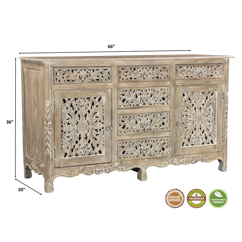 Florence Floral Carved Wood 6 Drawer 2 Door Sideboard