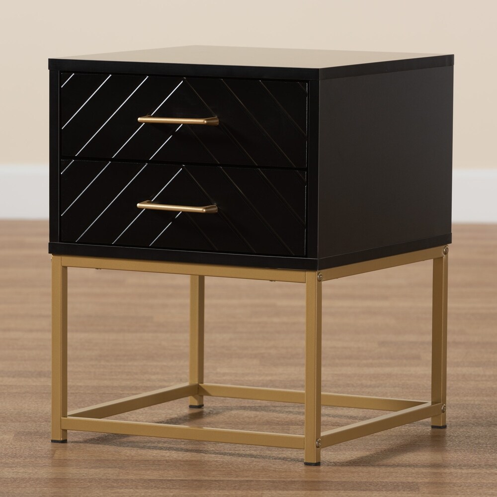 Baxton Studio Inaya Contemporary Glam and Luxe Black Finished Wood and Gold Metal 2 Drawer End Table