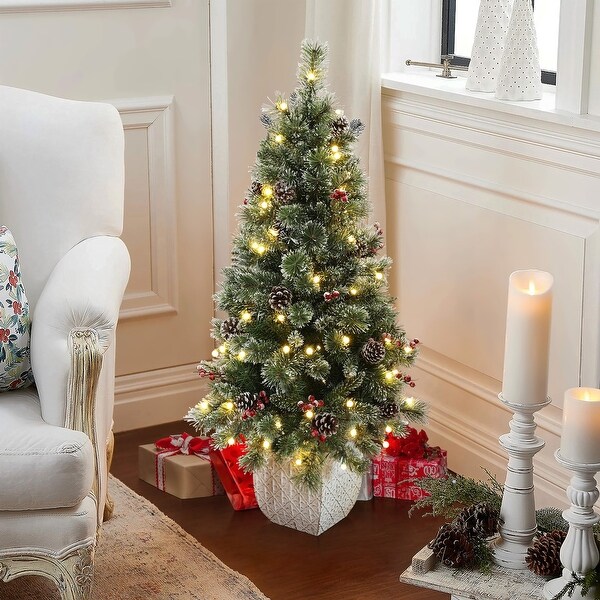 4Ft PreLit Artificial Pine Tree Potted Christmas Tree