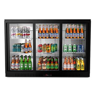 Cooler Depot 53 in. 11.3 cu. ft. 441 Cans Commercial 3 Glass Sliding Door Counter Height Back Bar Cooler Refrigerator in Black DXXBBT350S