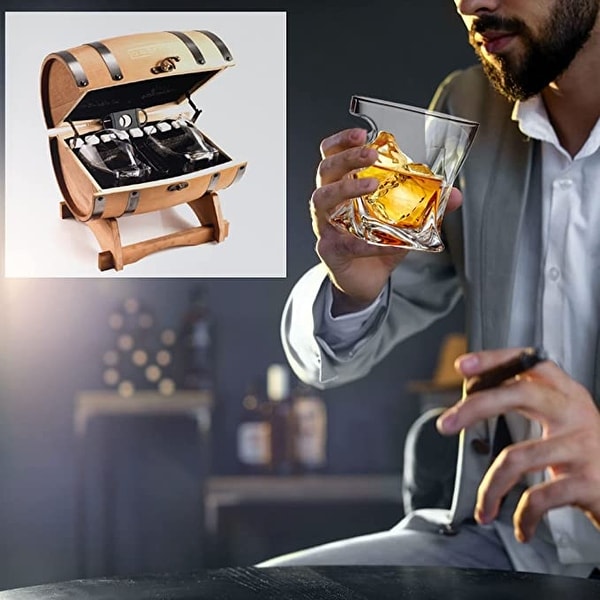 Whiskey Glasses and Accessories in Barrel Gift Box - 10 oz