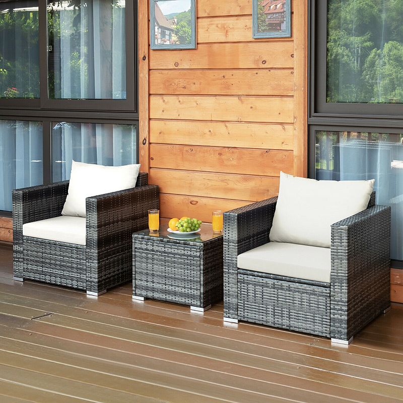 3 Pcs Patio Rattan Furniture Bistro Sofa Set with cushions