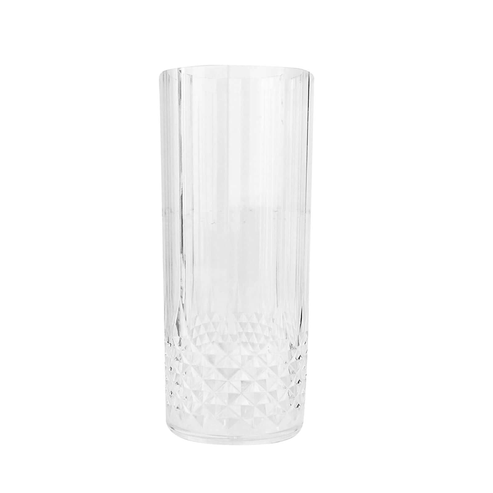 6 Pack Clear Crystal Cut Reusable Plastic Highball Drinking Glasses, Shatterproof Cocktail Tumblers 14oz