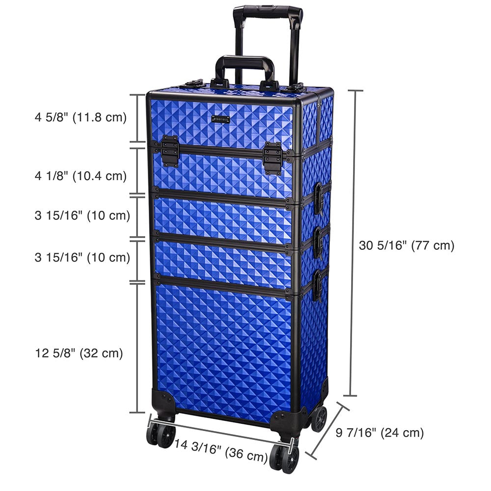 Byootique 4 in 1 Rolling Makeup Case 4-Wheel Blue