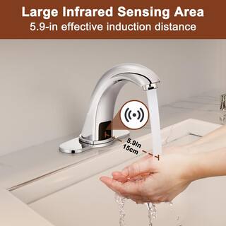 Mondawe Hands-Free SensorTouchless Single Hole Bathroom Faucet in Chrome with Deck Plate and Valve MD-S877BN