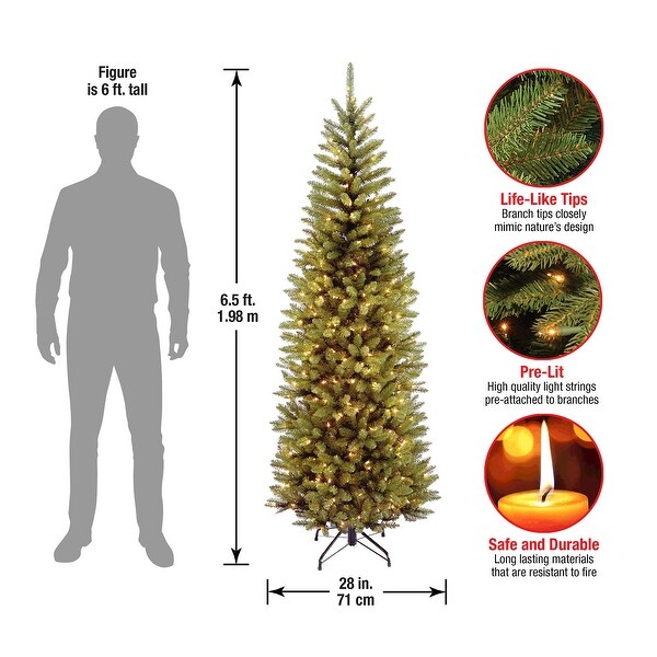 Artificial PreLit Slim Christmas Tree，Green，Kingswood Fir，White Lights，Includes Stand，6.5 Feet