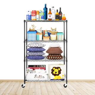 EFINE Black 4-Tier Rolling Carbon Steel Wire Garage Storage Shelving Unit with Casters (30 in. W x 50 in. H x 14 in. D) RL200-4W