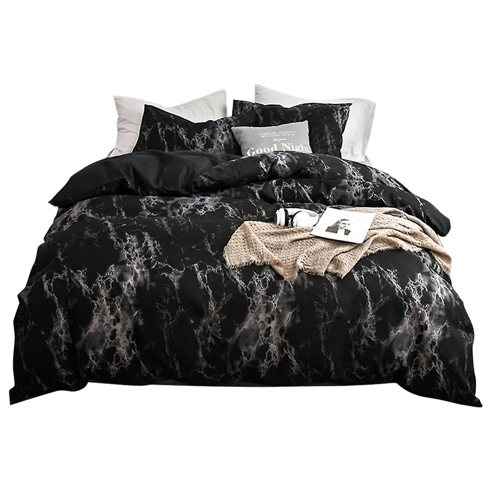3pcs Set Polyester Marbled Quilt Cover Pillowcase Bedding Set Eu Double Size (black)