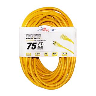 LifeSupplyUSA 75 ft. 103 SJTW 15 Amp 125-Volt 1875-Watt Lighted End Outdoor Super Heavy-Duty Jacket Extension Cord (2-Pack) 210375FT