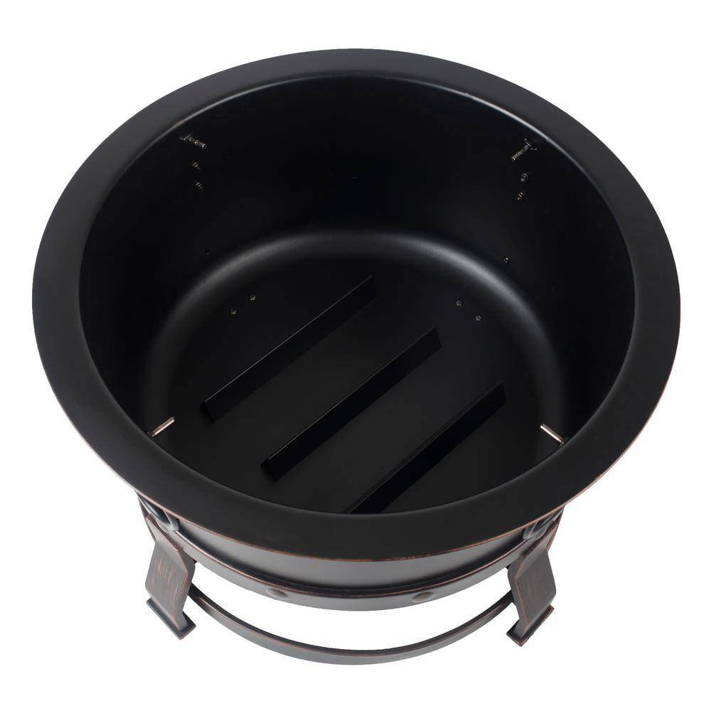 Pleasant Hearth Killian 28 in. Round Steel Fire Pit in Rubbed Bronze with Cooking Grid OFW307R