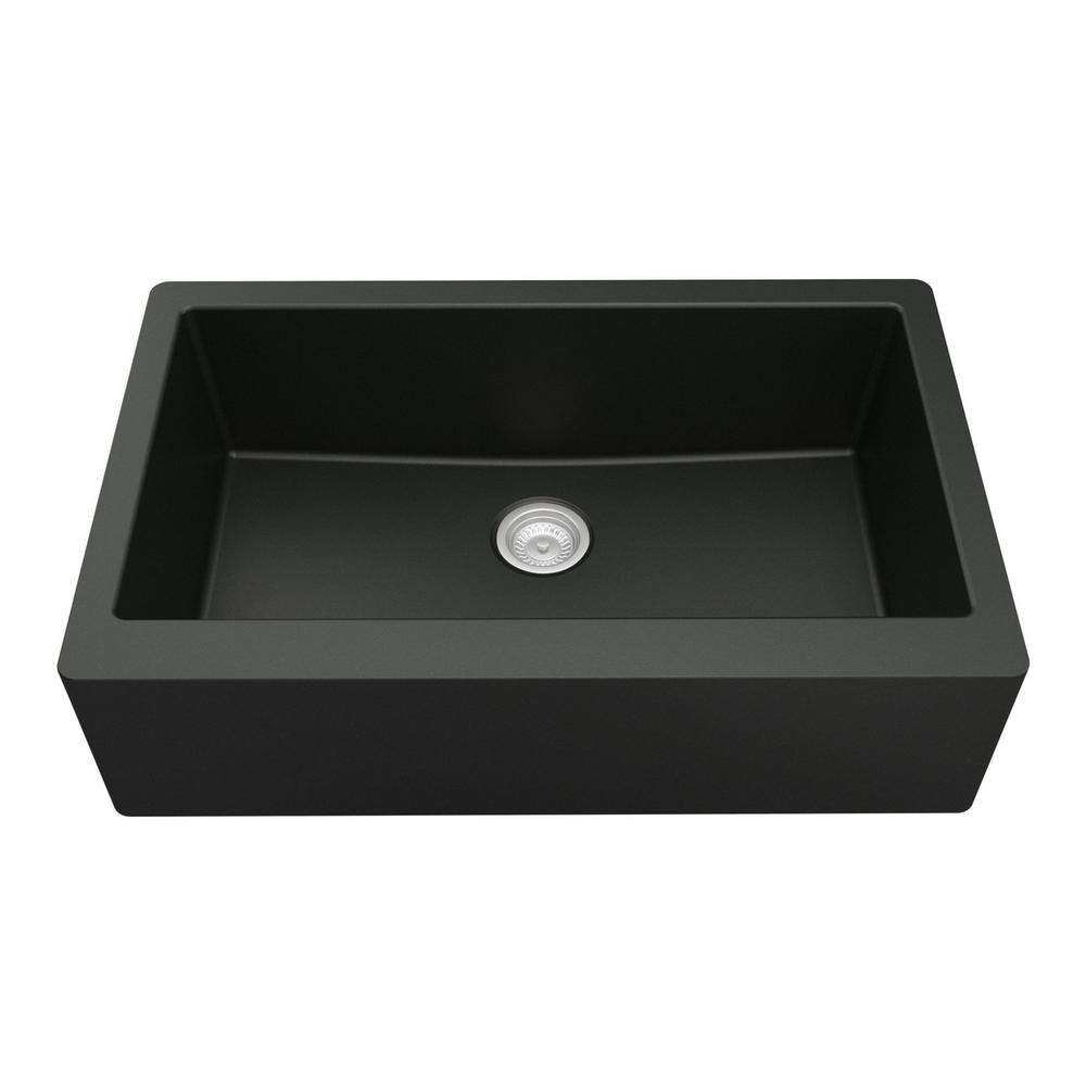 Karran FarmhouseApron-Front Quartz Composite 34 in. Single Bowl Kitchen Sink in Black QA-740-BL