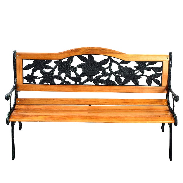 Tangkula Garden Cast Iron Bench Porch Path Loveseat Hardwood Chair For Patio Park