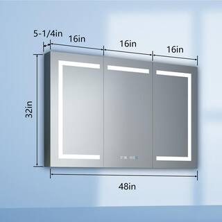 ExBrite 48 in. W x 32 in. H Rectangular Silver Aluminum RecessedSurface Mount Medicine Cabinet with Mirror LED and Clock DHMC4832V4TX