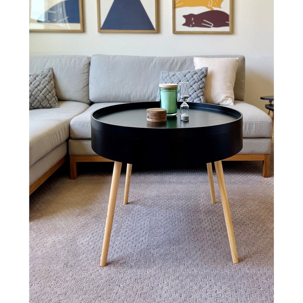 Zoe Mid Century Modern Round Coffee Table with Storage