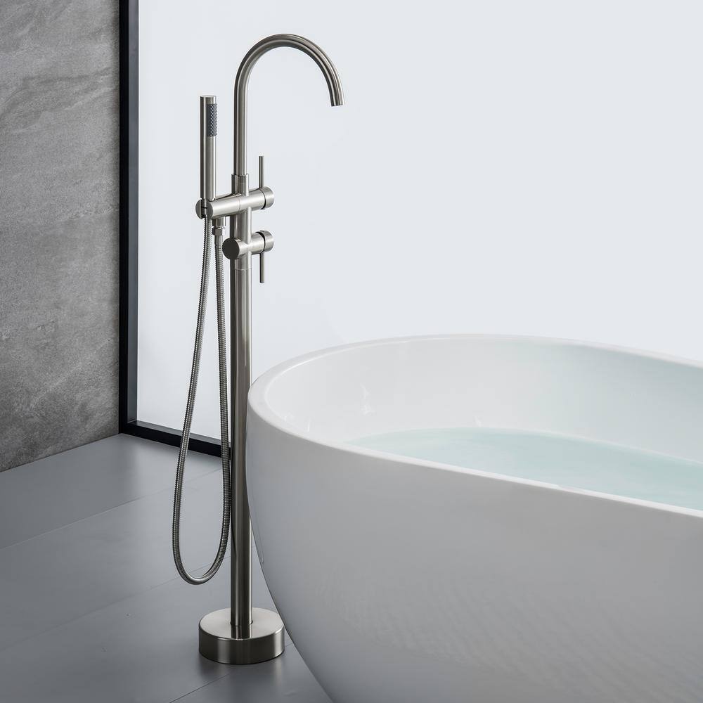 Nestfair 2-Handle Floor-Mount Roman Tub Faucet with Hand Shower in Brushed Nickel KPS61001N