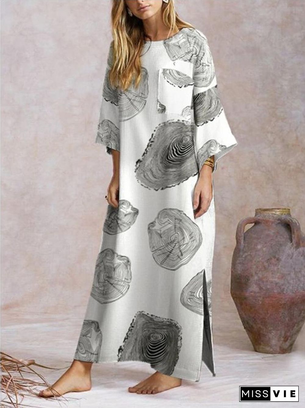 Women Oversized Ethnic Style Round Neck Printed Dress