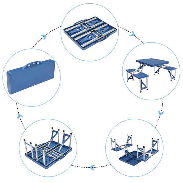 Colisx Camping Folding Table， Folding Picnic Table with Seats Chairs and Umbrella Hole， for Indoor Outdoor Travel， Camping