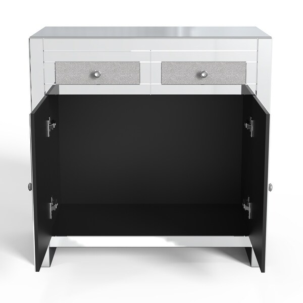 Mirrored Accent Cabinet， Silver TV Console Cabinet Modern Glass Sideboard with 2 Drawers and 2 Cabinets