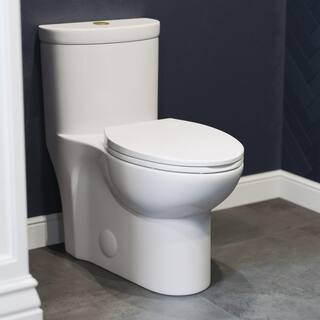 Swiss Madison Sublime 1-piece 1.11.6 GPF Dual Flush Elongated Toilet in Glossy White with Brushed Gold Hardware Seat Included SM-1T205HG