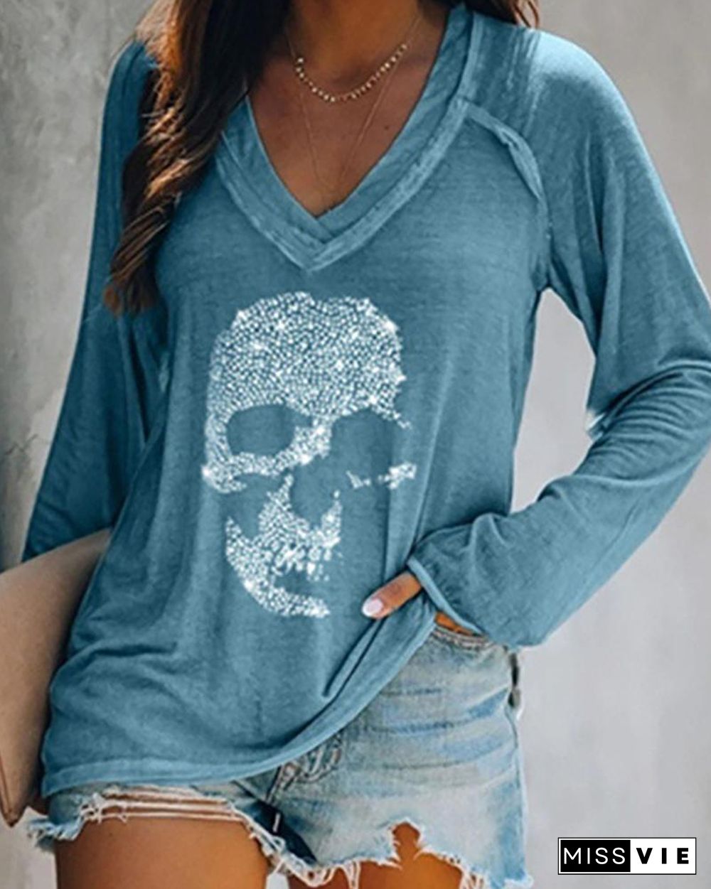 Studded Long Sleeve Casual T-shirt P15638