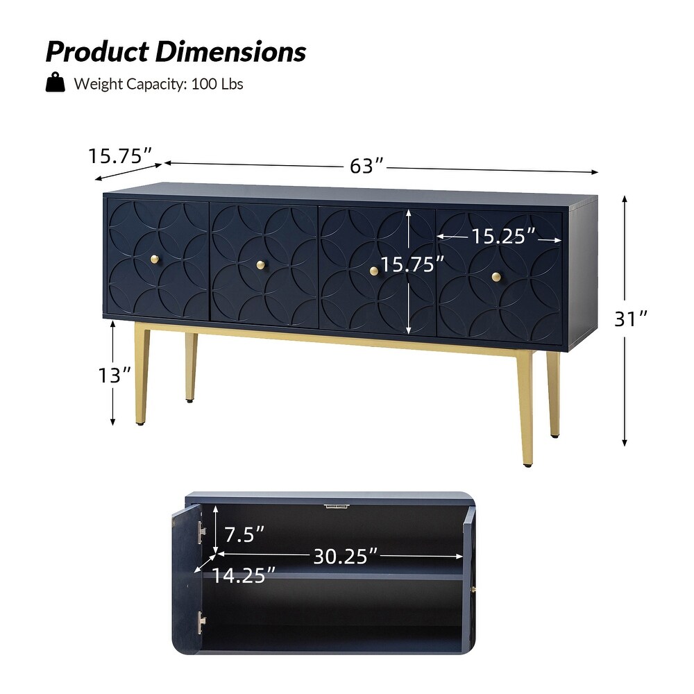 Elsie Modern 4 Doors Storage Sideboard with Adjustable Shelves By HULALA HOME