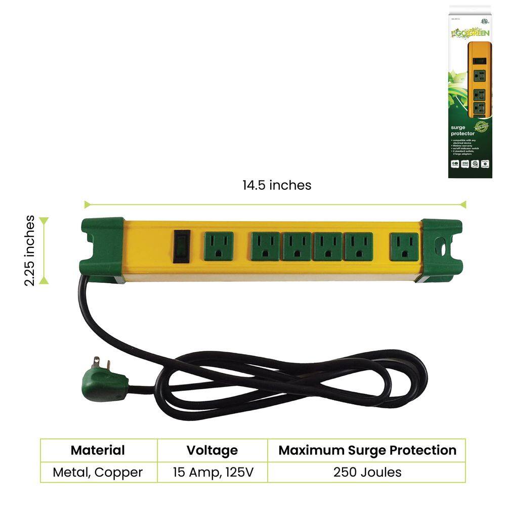 GoGreen Power 6 Outlet Metal Surge Protector w 6 ft. Heavy Duty Cord GG-26114