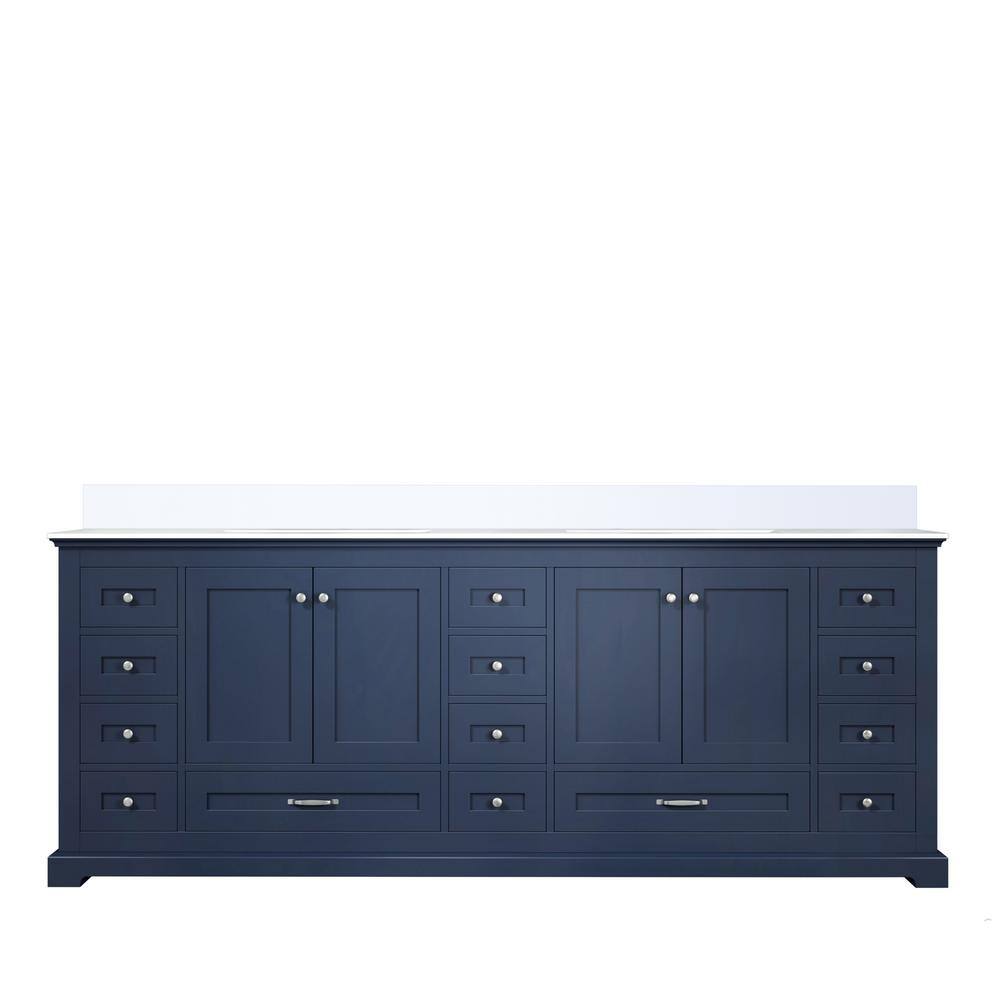 Lexora Dukes 84 in. W x 22 in. D Navy Blue Double Bath Vanity and White Quartz Top LD342284DEWQ000