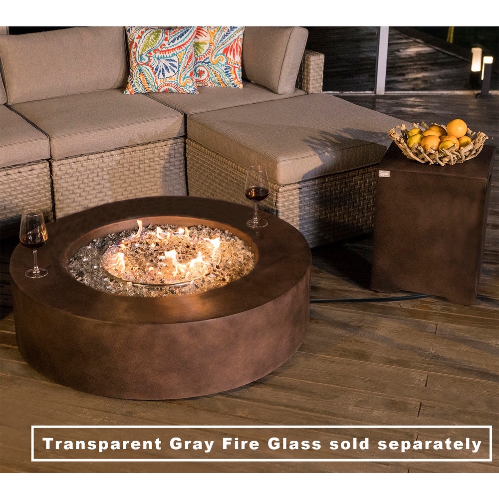 COSIEST 2 Piece Outdoor Concrete Propane Fire Pit Table with Tank Cover