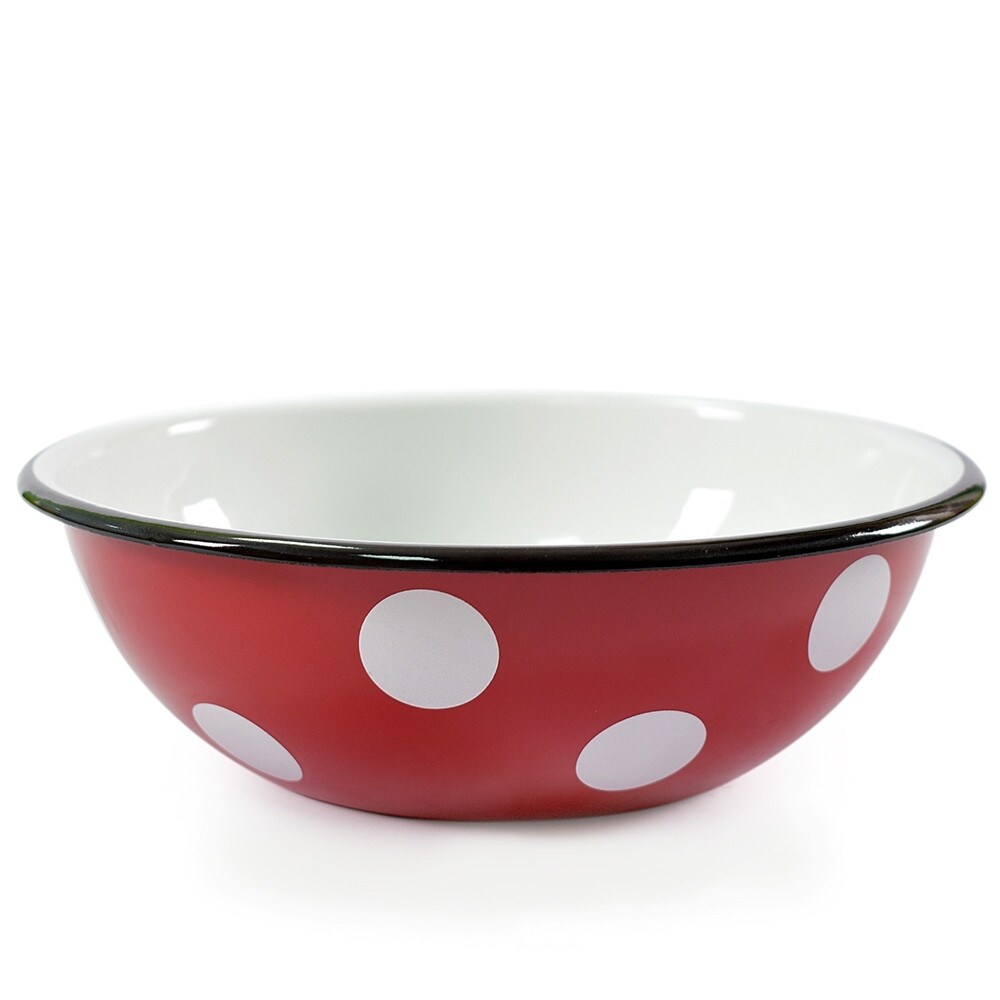 STP Goods 4.2 Quart Black Rim Red White Polka dot Enamelware Bowl