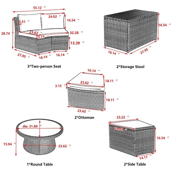 10-Piece Outdoor Sectional Half Round Patio Rattan Sofa Set - Overstock - 37386487