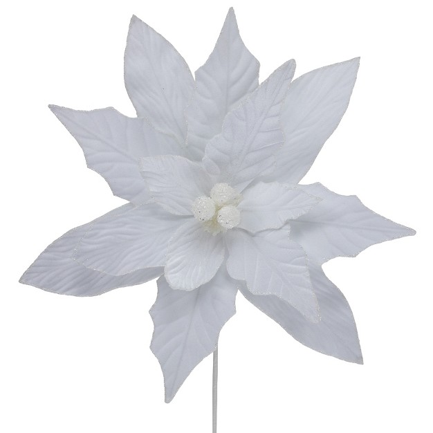 Winter White Glittered Poinsettia Christmas Stem Spray